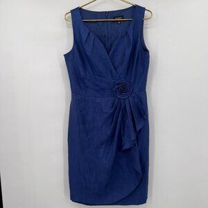 Adrianna Papell Navy Blue Sleeveless Sheath Cocktail Dress Rosette Detail 12